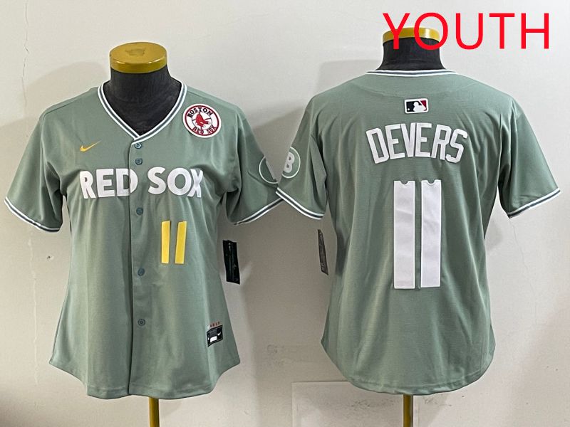 Youth 2025 Boston Red Sox #11 Devers Light Green Joint Name Nike MLB Jersey style 15